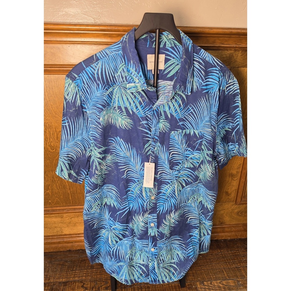 American Eagle 100% Cotton Hawaiian Shirt Mens XL Multi Tropical Print Button Up